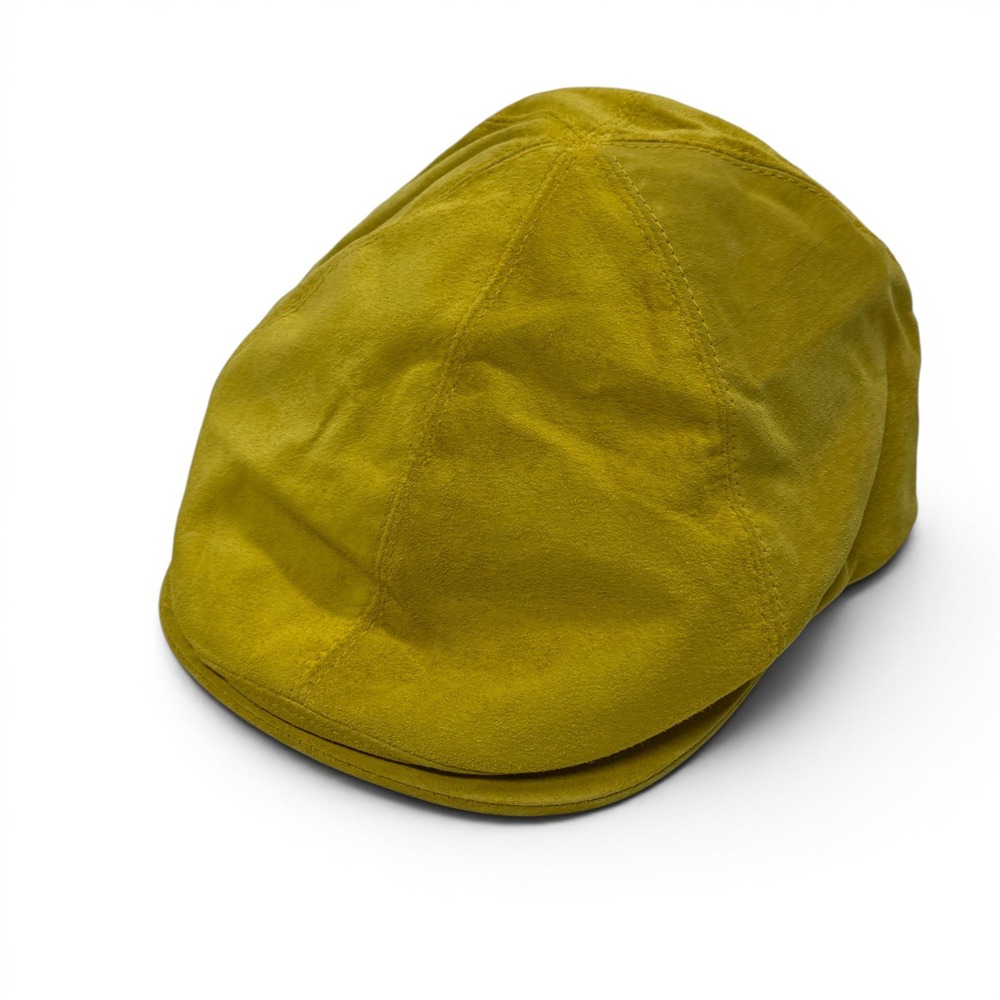 Goorin Bros Mens Mustard Yellow Genuine Suede Flat Cap Ivy Driving Hat Large USA